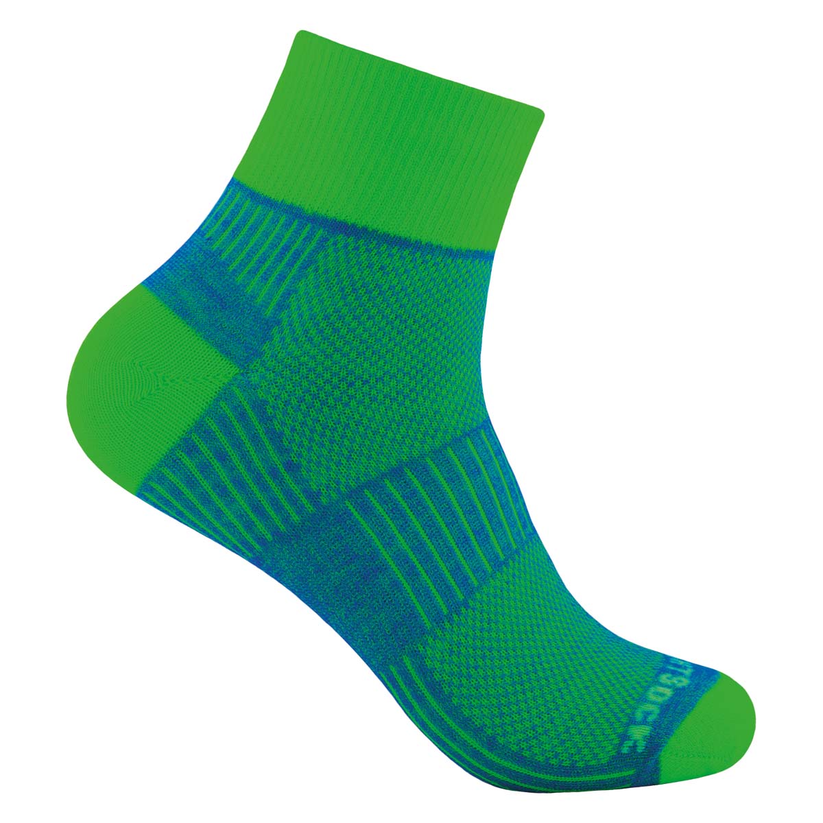 Wrightsock Coolmesh II Quarter blue/green: dünne, knöchelhohe Sportsocke ohne Polsterung und Anti-Blasen-System in Farbe blau/grün
